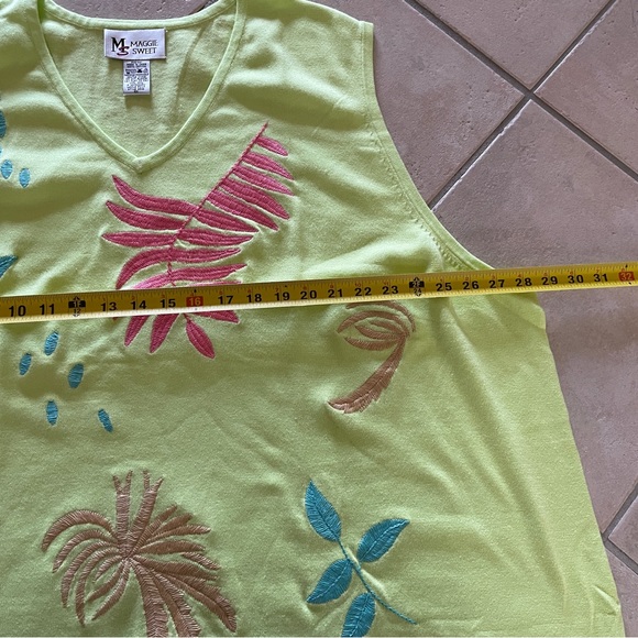 MAGGIE SWEET 100% Cotton Embroidered Lime Green Palm Trees Knit Tank, Size 4X - Picture 8 of 9
